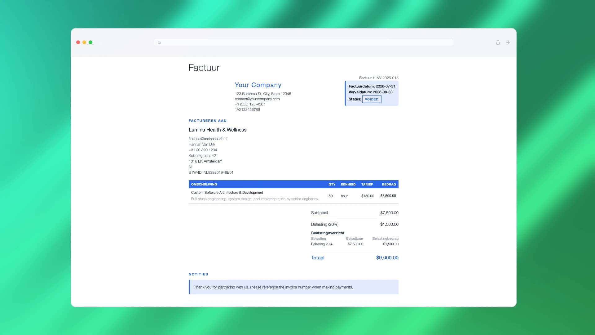 Rendered Invoice Document Preview