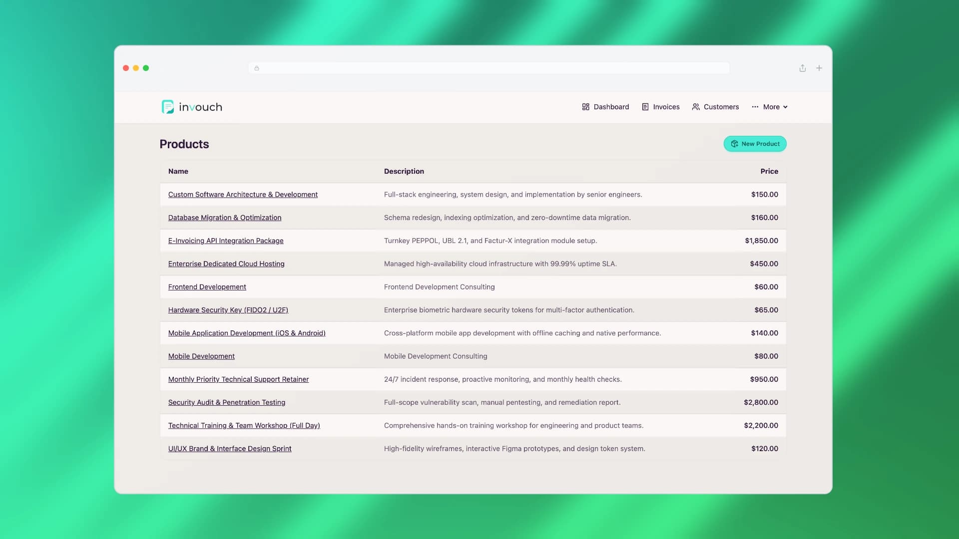 Products & Services Catalog